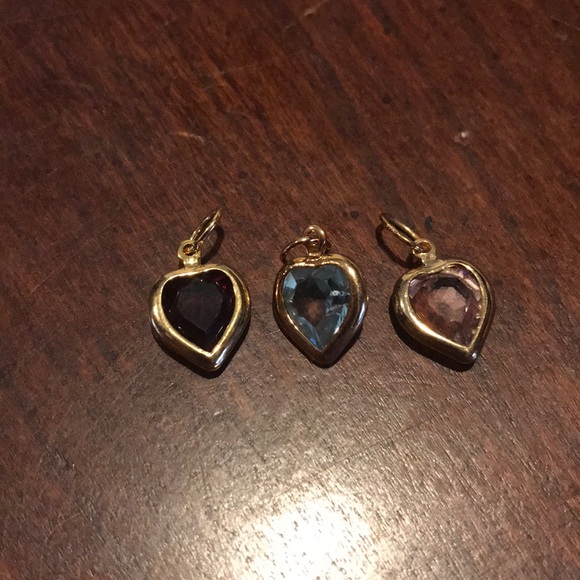 Avon Jewelry - Avon Lot of 3 Heart Goldtone Gemstone Charms